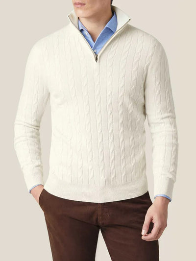 herren-weiss-kabelstrickpullover-mit-halbreißverschluss-edles-design-und-klassische-silhouette-für-gehobenen-stil