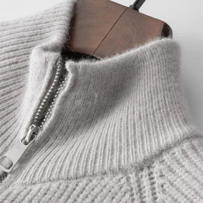 Eleganter Kaschmirpullover für Herren mit Reißverschluss, stilvoll und bequem.