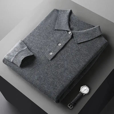 men's-grey-polo-knit-pleats-classic-design-elegant-laid-back