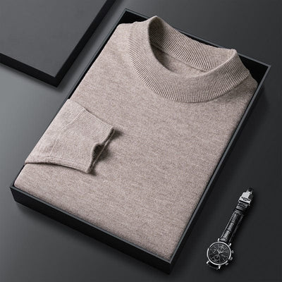 Beige men's turtleneck sweater in an elegant and timeless style