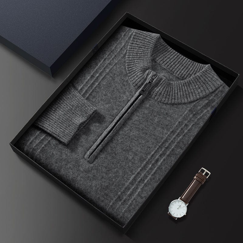 The grey cashmere sweater for men with a zipper exudes exclusive elegance