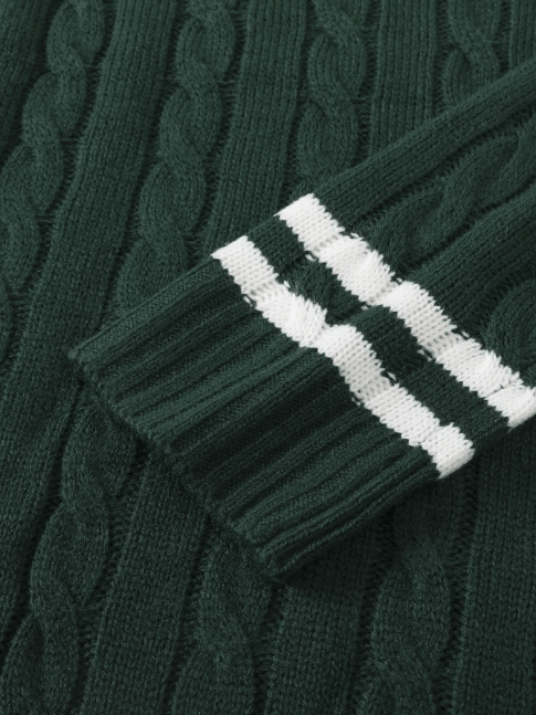 Green men's-knitted-sweater-with-white-stripes-inspired-vintage-design