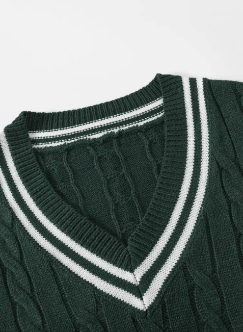 Green men's-knitted-sweater-with-white-stripes-inspired-vintage-design