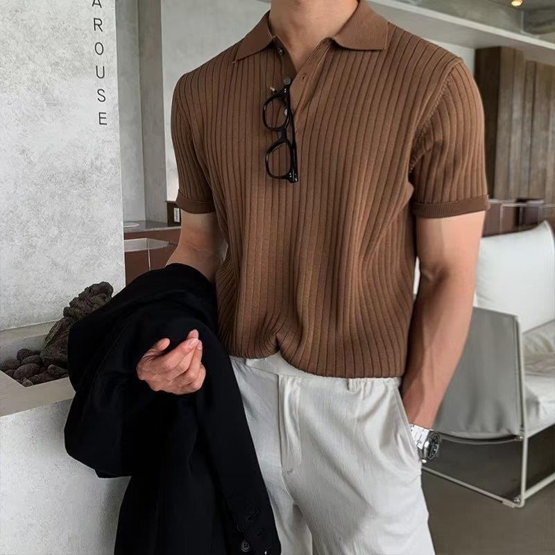 men's-short-sleeve-rib-knit-brown-polo-shirt-with-button-facing