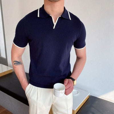 Men's-navy-blue-polo-shirt-with-collar-and-white-details