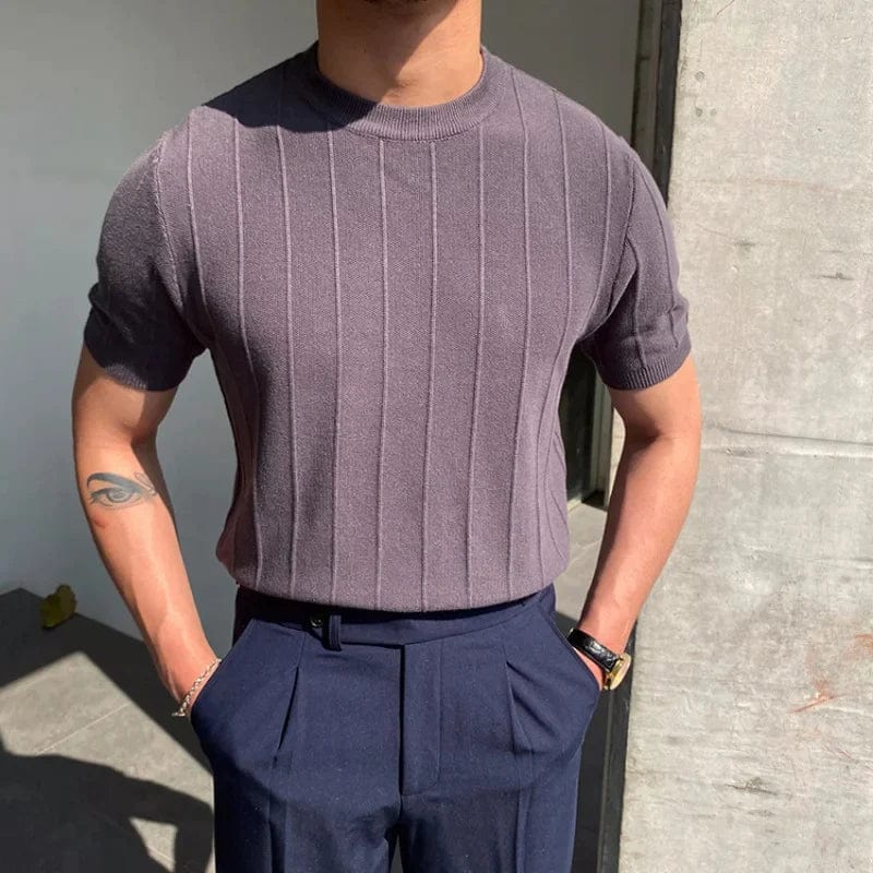 men's-purple-short-sleeve-knit-shirt-with-round-neck-and-elegant-ribbed-design