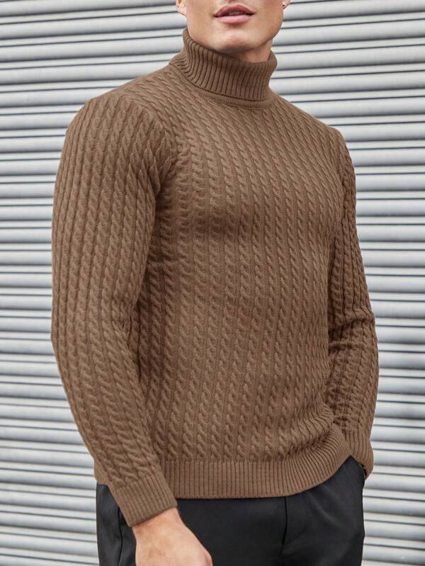 Men's-camel-turtleneck-sweater-with-buttoned-pattern-structured-design-vintage-look