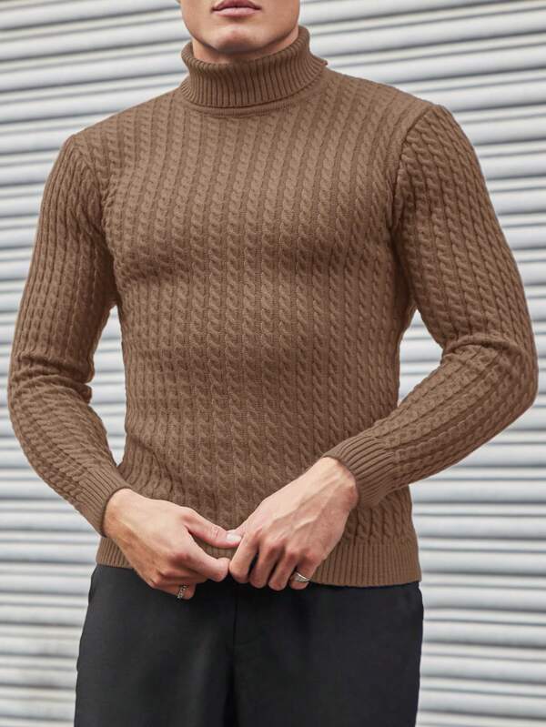 Men's-camel-turtleneck-sweater-with-buttoned-pattern-structured-design-vintage-look