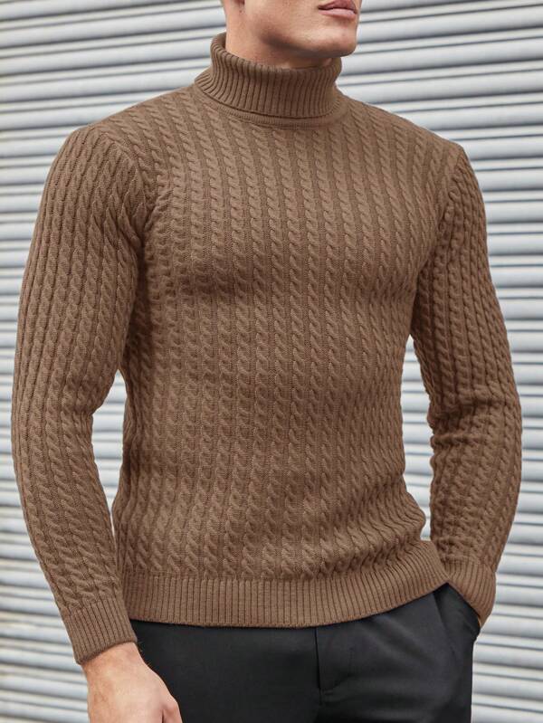 Men's-camel-turtleneck-sweater-with-buttoned-pattern-structured-design-vintage-look