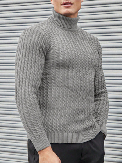 Men's-light-grey-turtleneck-sweater-with-cable-pattern-structured-design-vintage-look