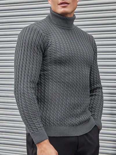 Men's-dark-grey-turtleneck-sweater-with-cable-pattern-structured-design-vintage-look