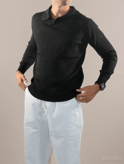 Davinci - Ribbed long sleeve polo shirt