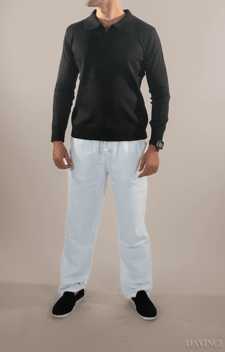 Davinci - Ribbed long sleeve polo shirt