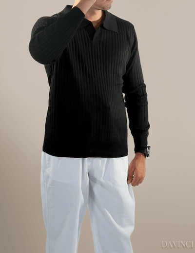 Davinci - Ribbed long sleeve polo shirt