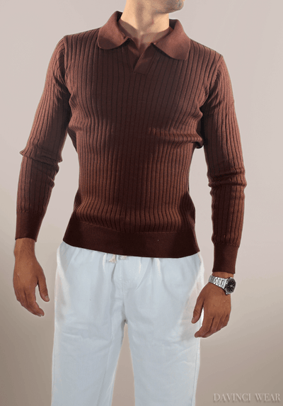 Davinci - Ribbed long sleeve polo shirt