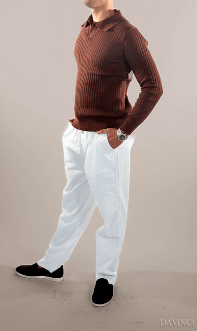 Davinci - Ribbed long sleeve polo shirt