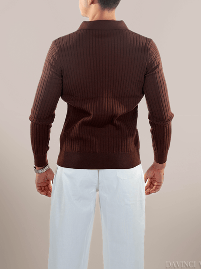 Davinci - Ribbed long sleeve polo shirt