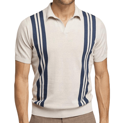 Men's-striped-poloshirt-in-apricot-with-blue-stripes-and-vintage-look