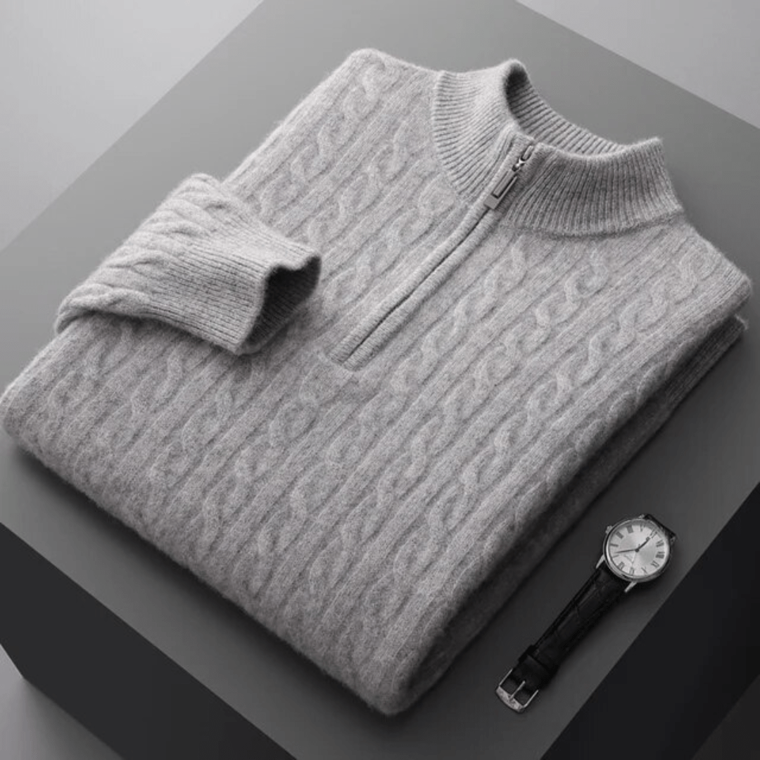 Men's-cashmere-sweater-grey-with-half-zip-design-timeless-elegance-gives-refined-charm