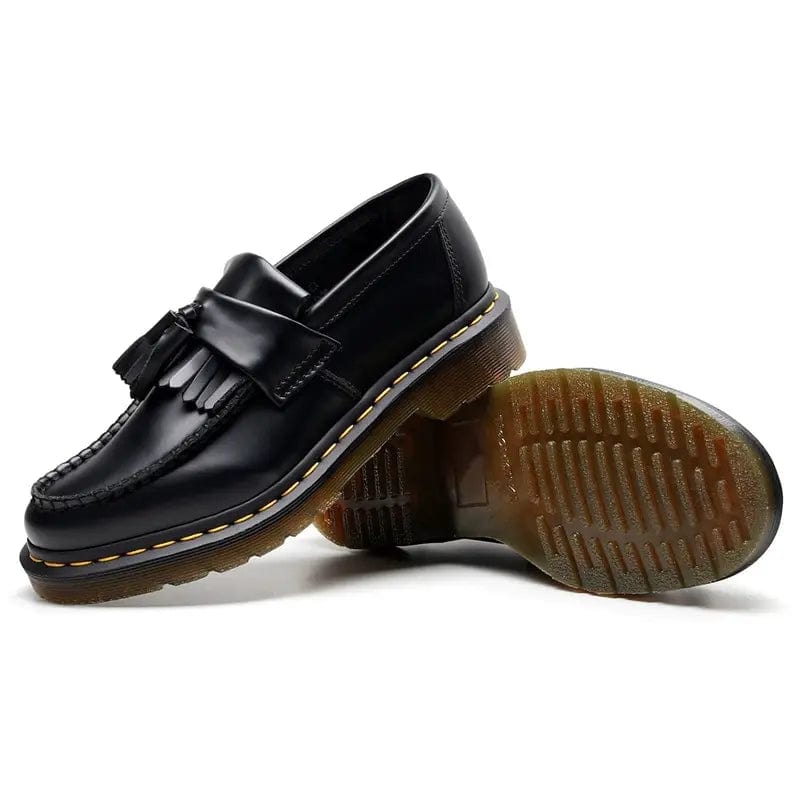 Black-loafers-with-tassels-and-marker-sole-elegant-and-robust-design