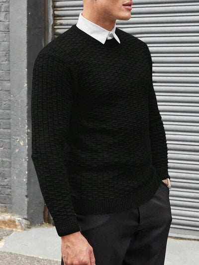 Men's-black-sweater-with-textured-pattern-elegant-style-vintage-inspired