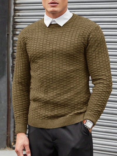 Men's army-green-sweater-with-textured-pattern-elegant-style-vintage-inspired