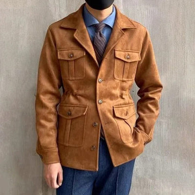 Men's-camel-colored-suede-jacket-with-several-pockets-and-button-fastening-with-stylish-collar