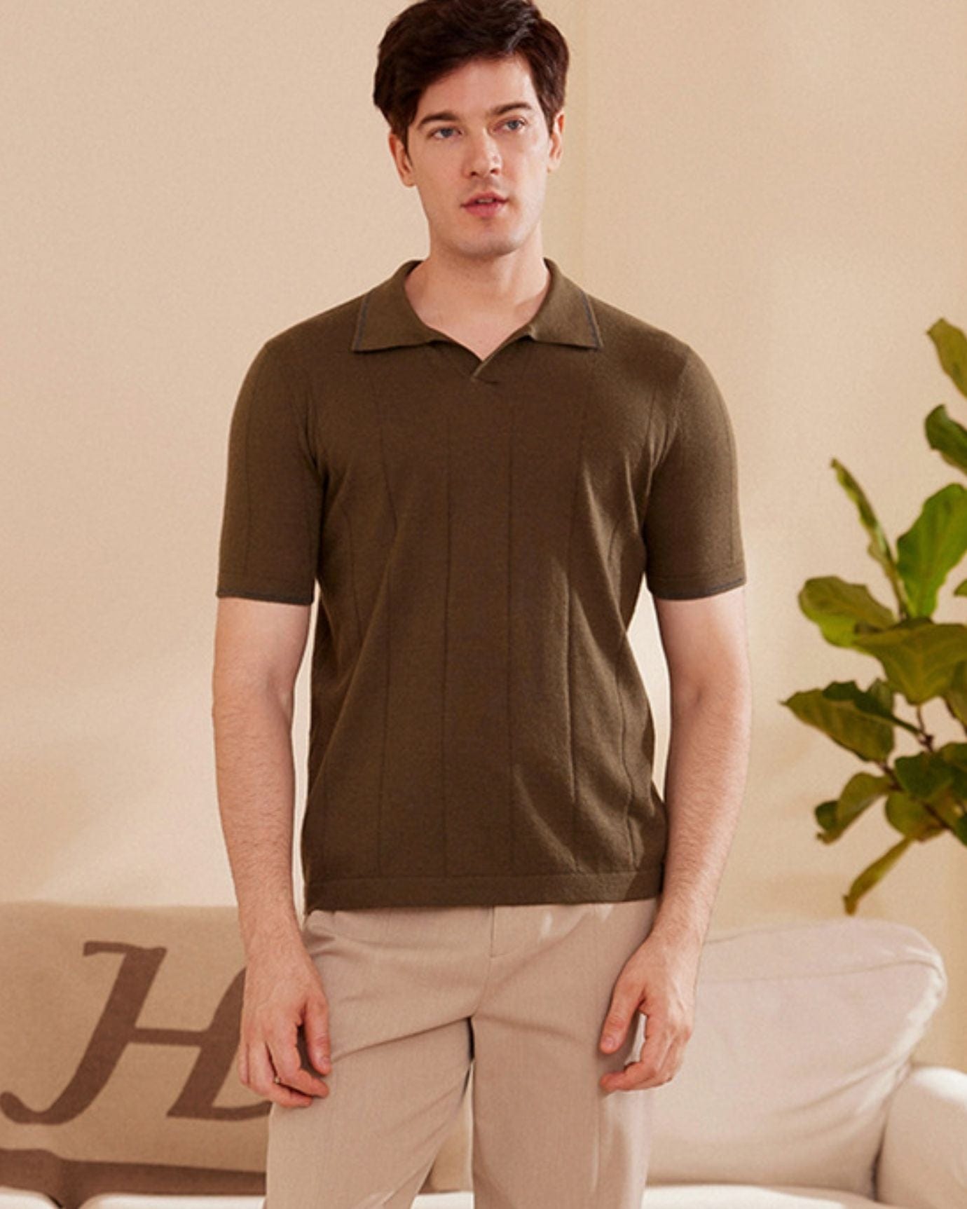 Davinci - Cashmere polo olive green