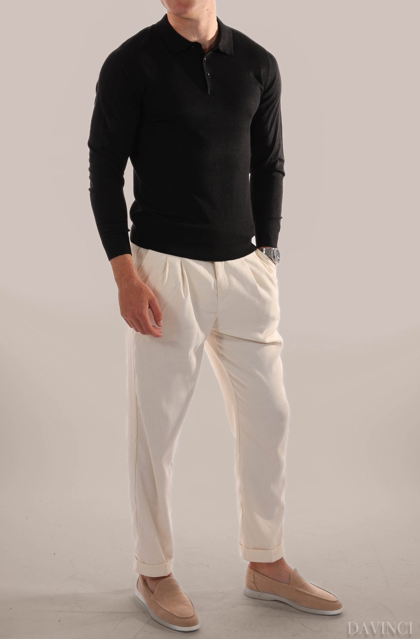 Davinci - Long-sleeved polo shirt in fabric