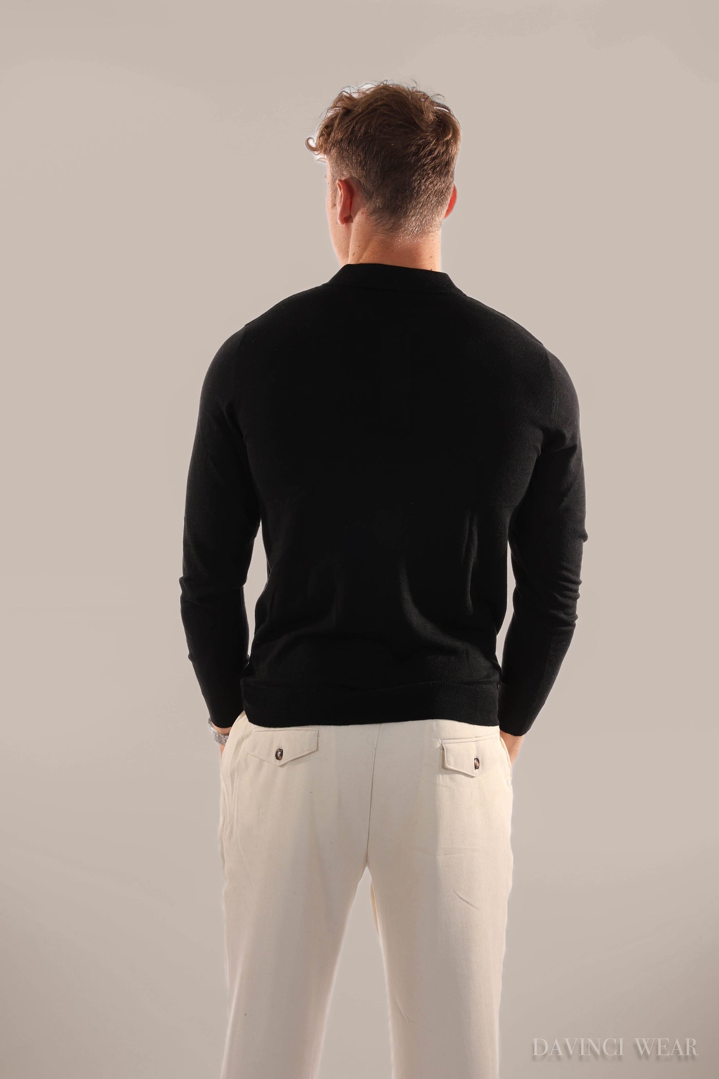 Davinci - Long-sleeved polo shirt in fabric