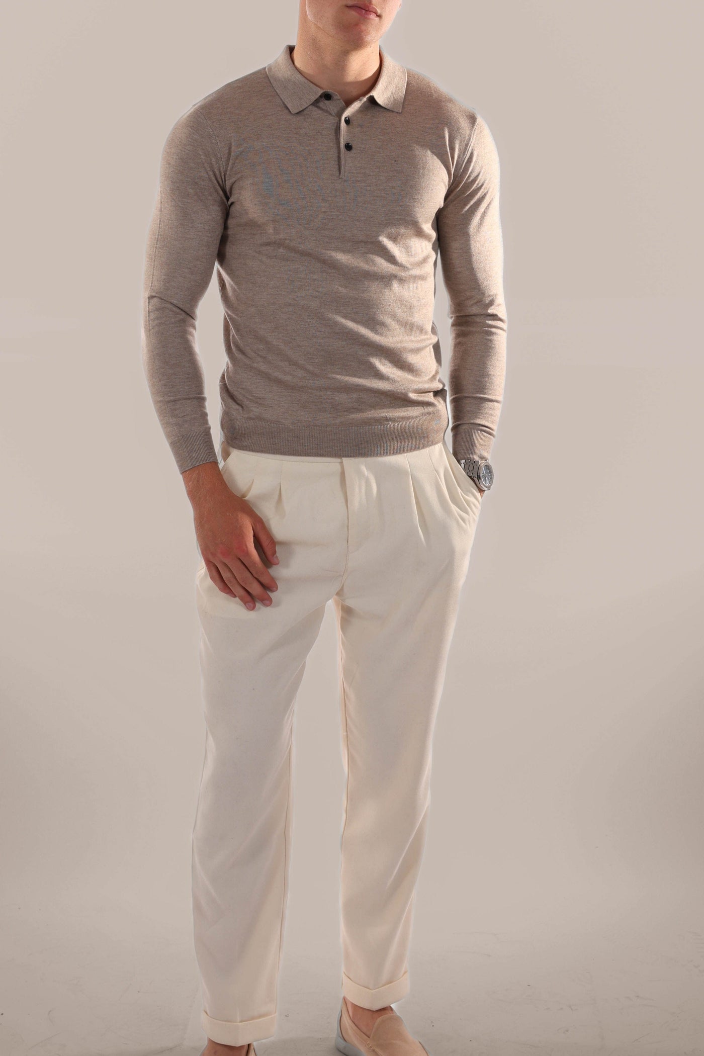 Davinci - Long-sleeved polo shirt in fabric