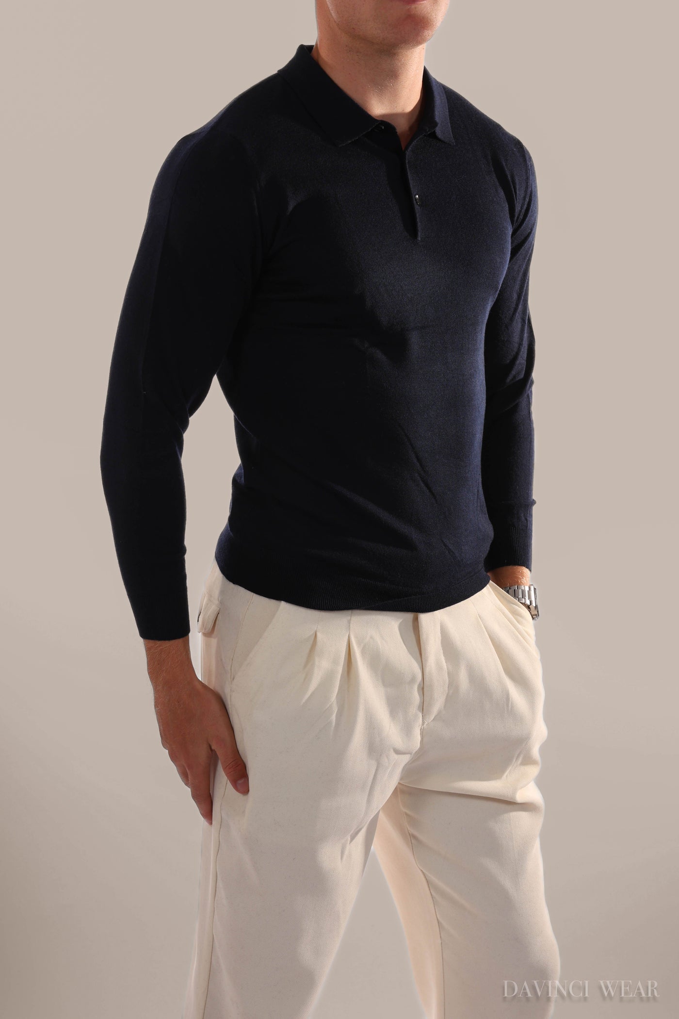 Davinci - Long-sleeved polo shirt in fabric