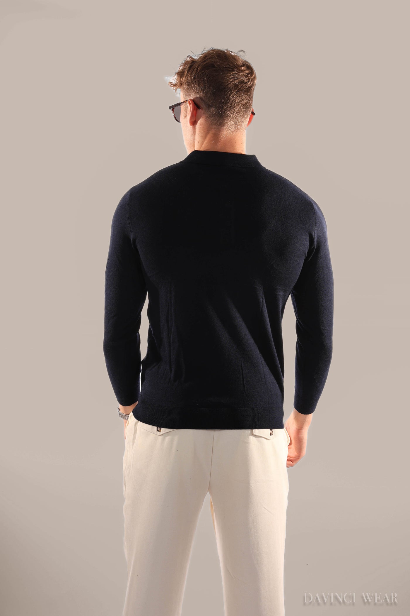 Davinci - Long-sleeved polo shirt in fabric