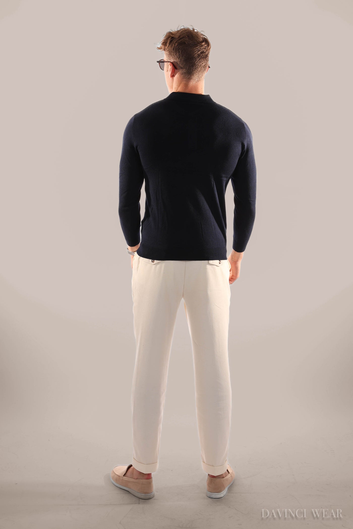 Davinci - Long-sleeved polo shirt in fabric