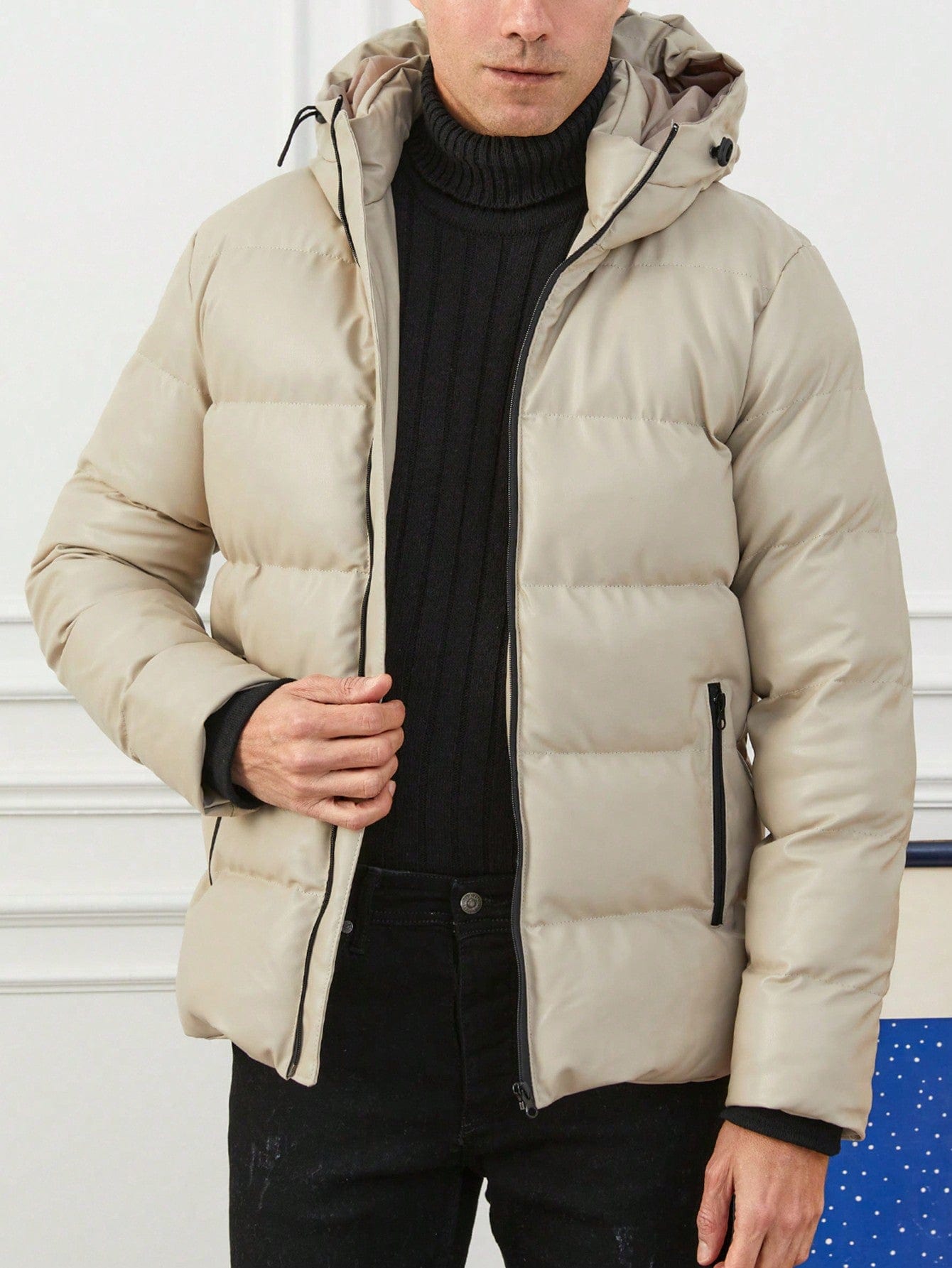 Men's beige-quilted-parka-with-black-zippers-and-removable-hood-modern-cold-weather-style