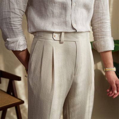 Men's high-waisted wide-leg trousers with a vintage look and elegant pleated seams