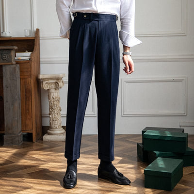 mens-formal-pants-with-high-waistband-and-side-buckle-model-wears-white-shirt