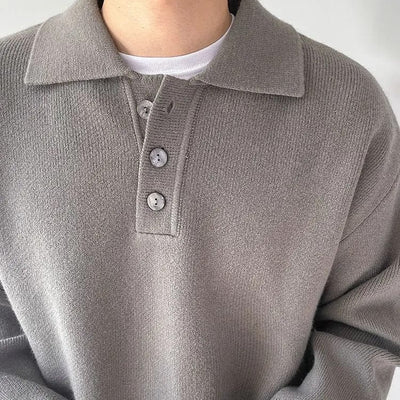 Elegant-coffee-polo-sweater-with-long-sleeves-and-three-buttons-in-classic-style