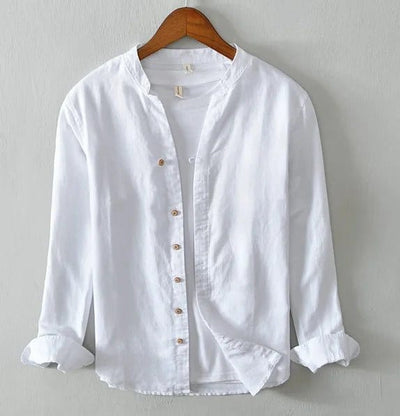 men's-white-linen-shirt-with-stand-up-collar-and-classic-button-front-lightweight-and-elegant-design