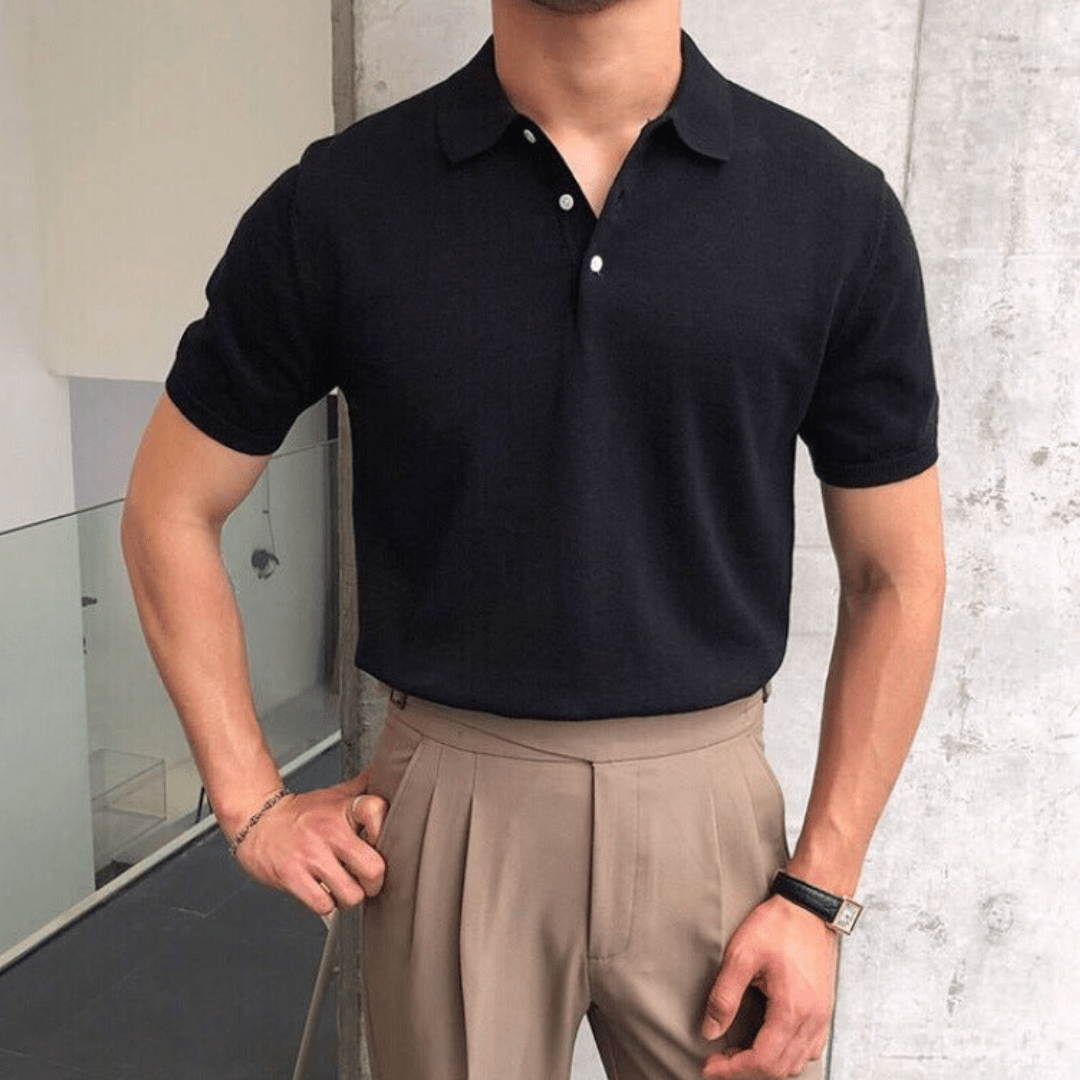 Men's-black-samba-polo-shirt-vintage-inspired-style-classic-fit