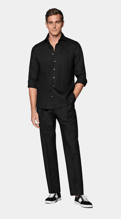 men's-linen-shirt-black-classic-style-model-exudes-elegance