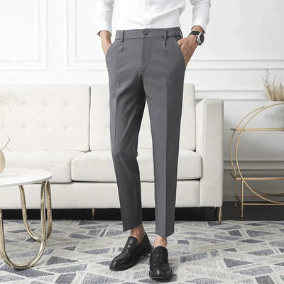 Men's-grey-tailored-linen-trousers-with-high-waist-and-pleats-elegant-cut