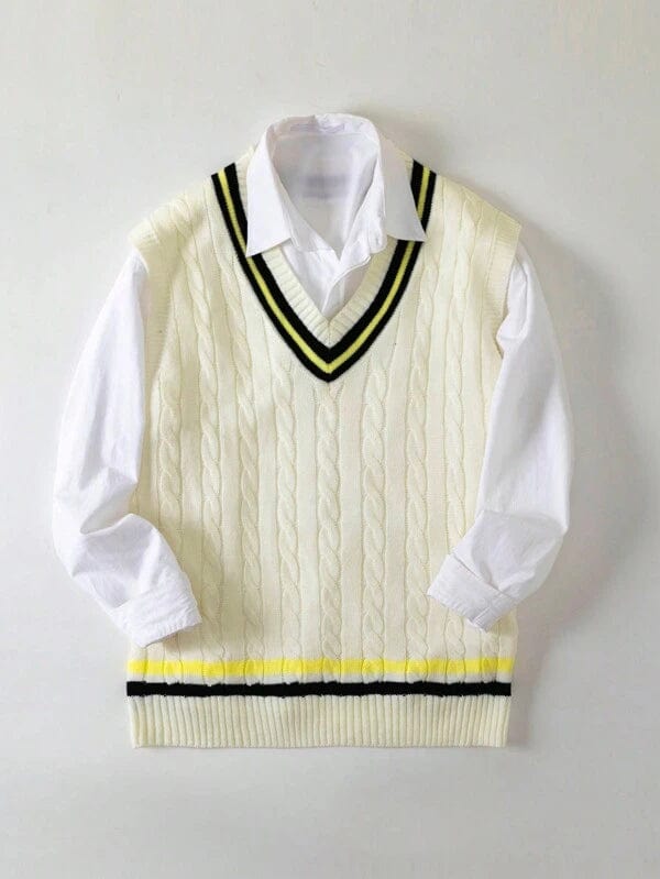 Men's-white-V-sweater-with-black-accents-vintage-style-elegant-combination