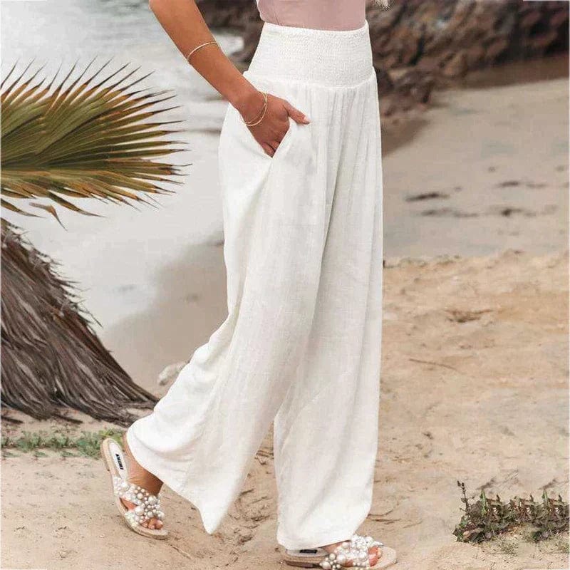 white-wide-linen-trousers-with-high-waist-elastic-waistband-relaxed-summer-style