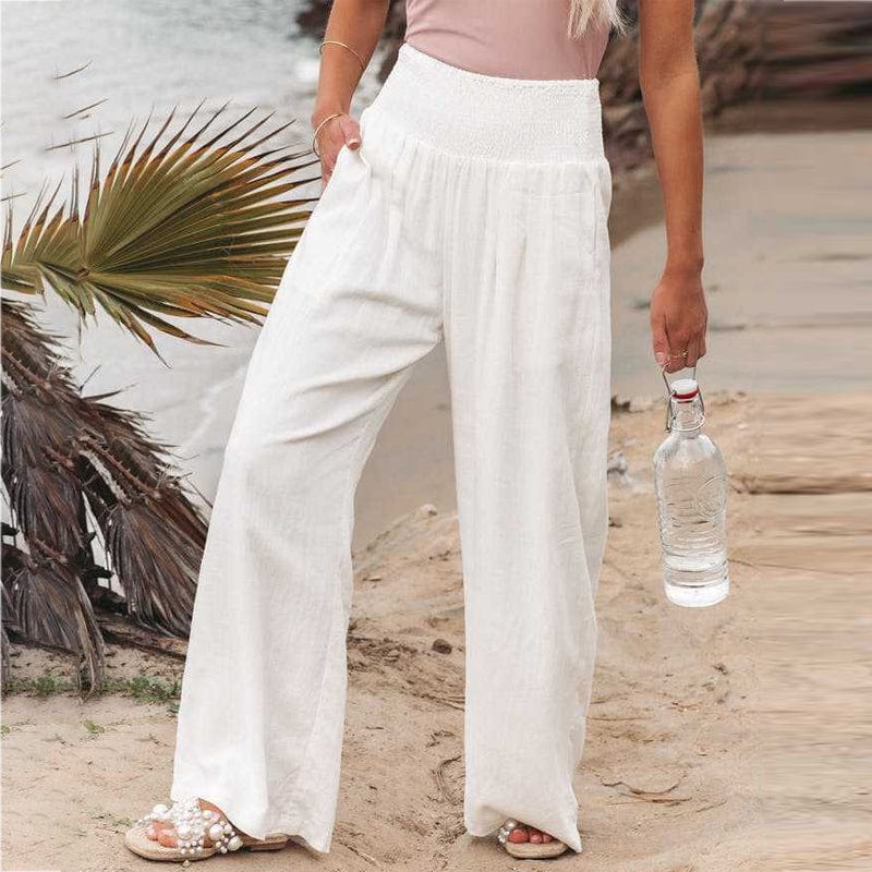 white-wide-linen-trousers-with-high-waist-elastic-waistband-relaxed-summer-style