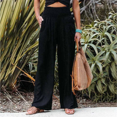 black-wide-linen-trousers-with-high-waist-elastic-waistband-relaxed-summer-style