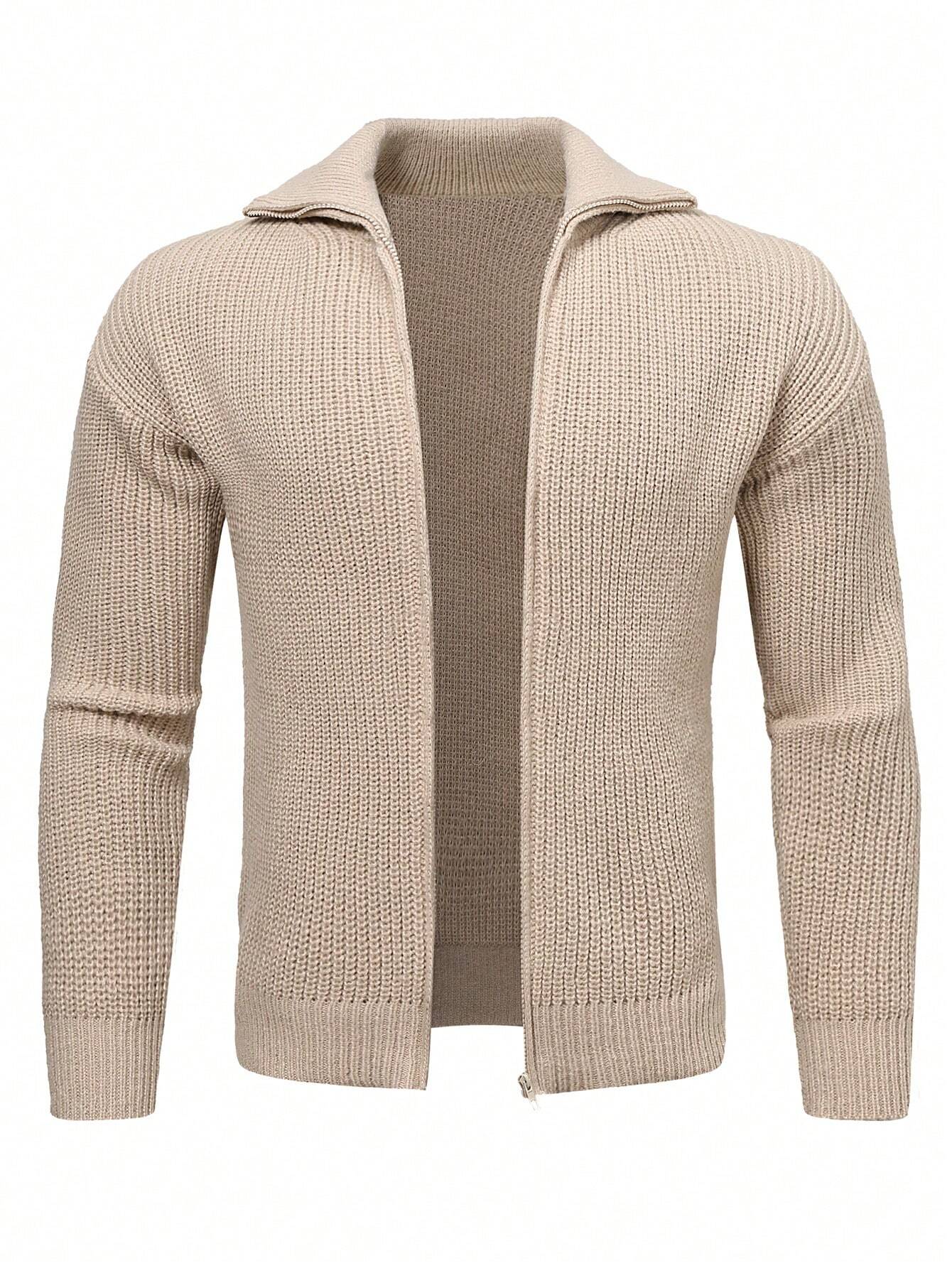 Men's beige-knitted-jacket-with-open-collar-and-rustic-design