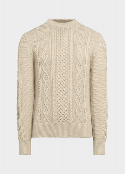 Beige knitted sweater with cable-knit pattern - classic design