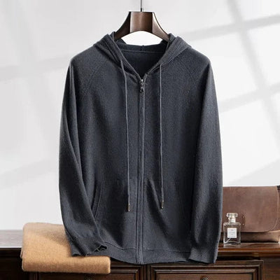 Men's-black-knit-hoodie-with-zipper-gives-casual-elegance-and-comfort