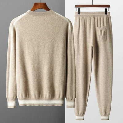 men's-beige-cashmere-set-with-round-neck-and-drawstring-lounge-pants